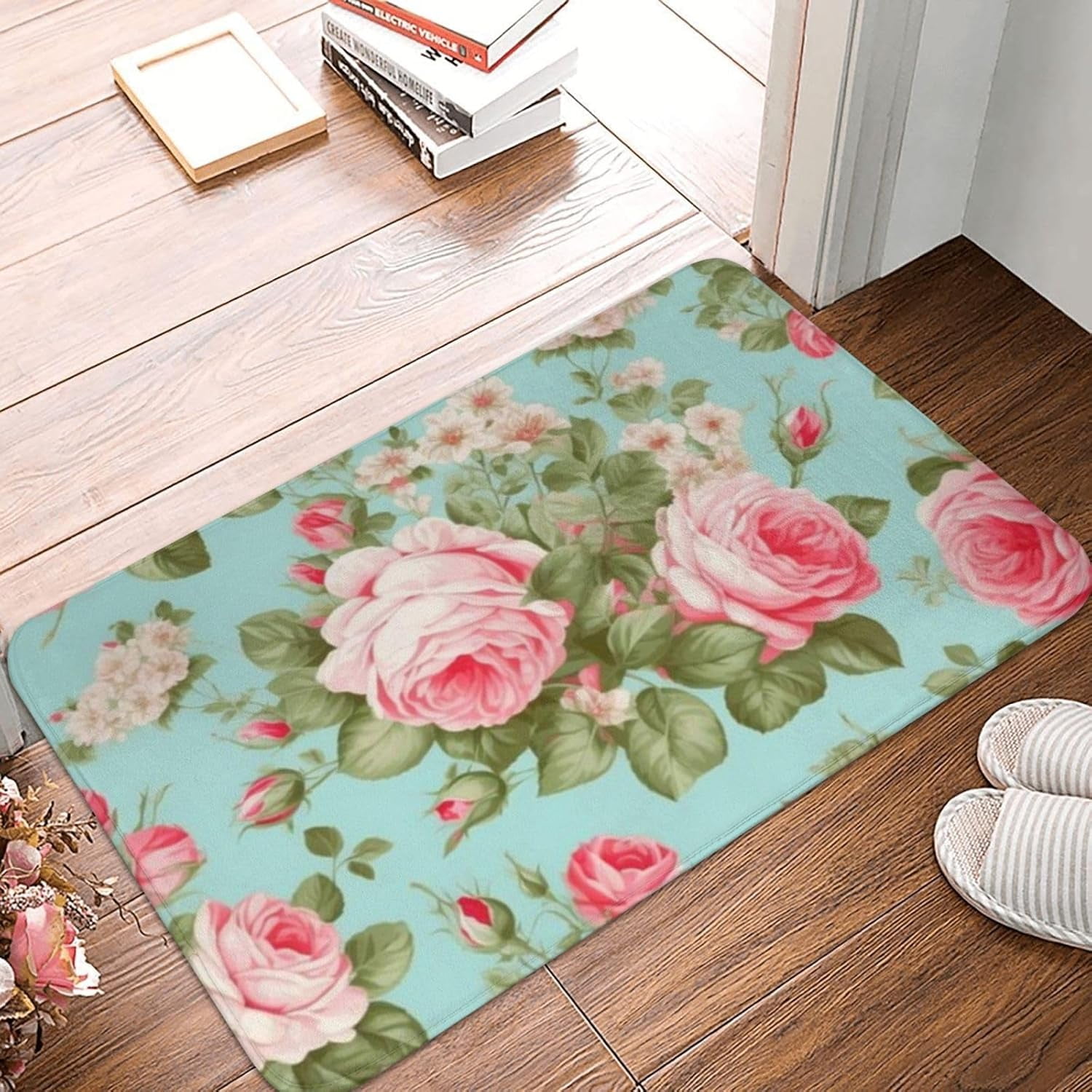 Bath Mat Vintage Shabby Chic Rose Quick Dry Bathroom Rugs Non Slip ...