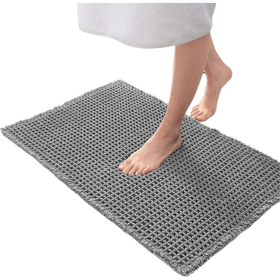 Bath Mat Waffle, Upgraded Waffle Runner Rug, Waffle Bath Mat, Waffle Knit Bath Mat, Machine Washable Waffle Bath Mat, Waffle Bath Mat Runner (Dark Grey,17" x 24" /43 * 61cm)