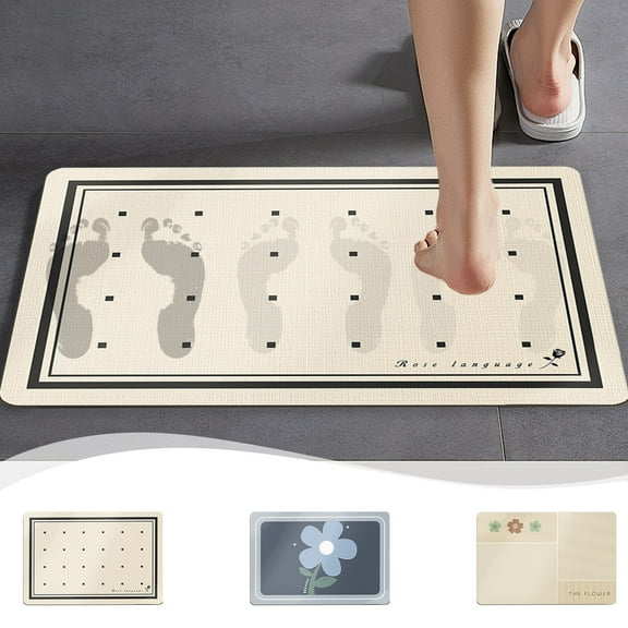 Bath Mat Washable Rug Diatomite Floor Mat 15.74x23.62 in Household Bathroom Absorbent Door Mat Bathroom Diatomite Foot Mat Non Slip Floor Mat Absorbent Drying Mat for Floor,Tub & Shower