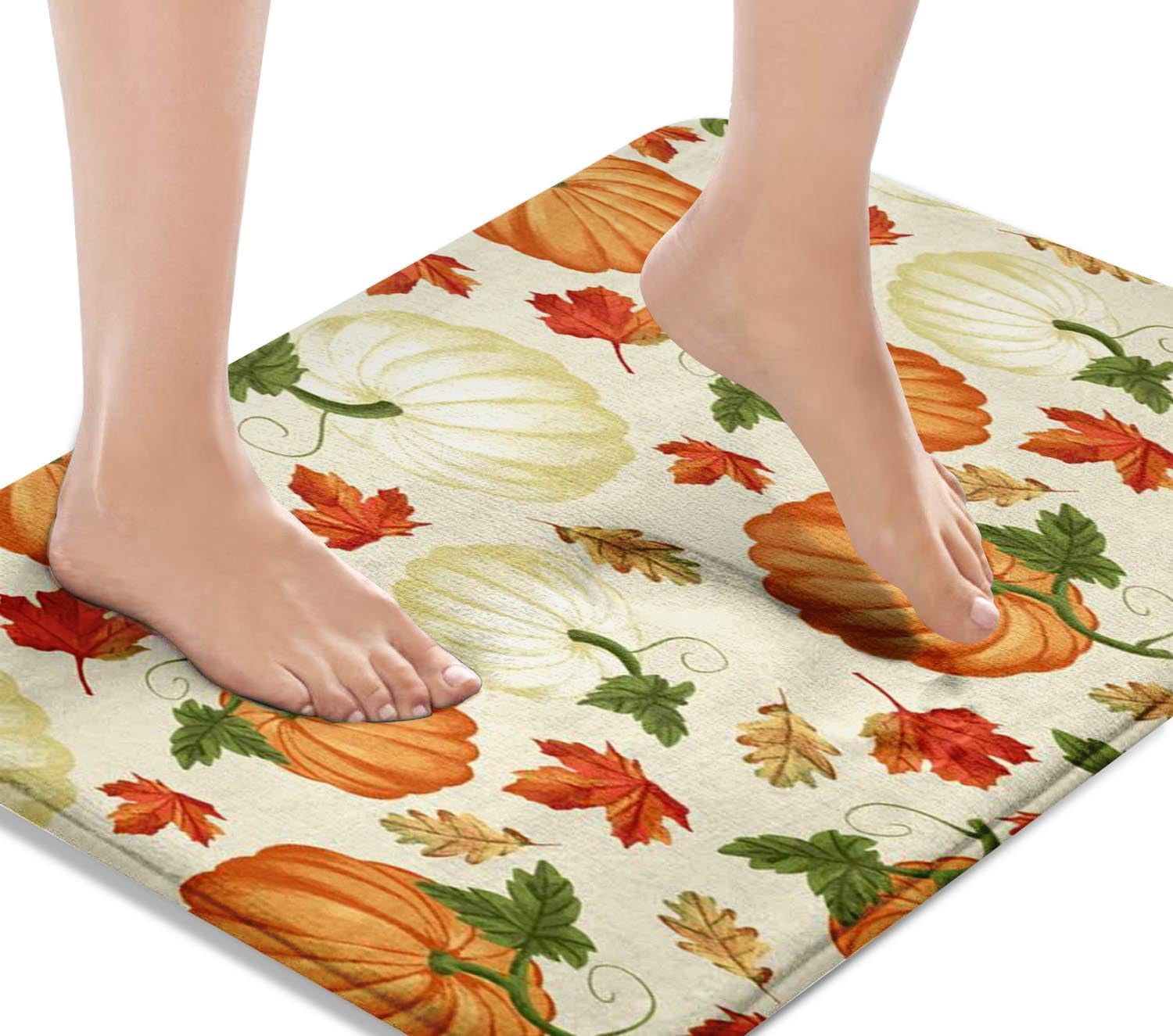 Bath Mat for Bathroom Autumn Thanksgiving Pumpkin Orange Bathroom Rug No Silp,Cover Floor Rug Floor Mat 18x30 lnches Bathroom Decoration