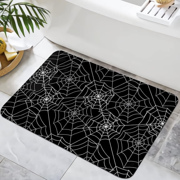 Bath Mat for Bathroom Shower Room Bathtub Bathroom Rugs Non Slip Washable, Spider Cobweb Halloween Goth, 16x24 Inches