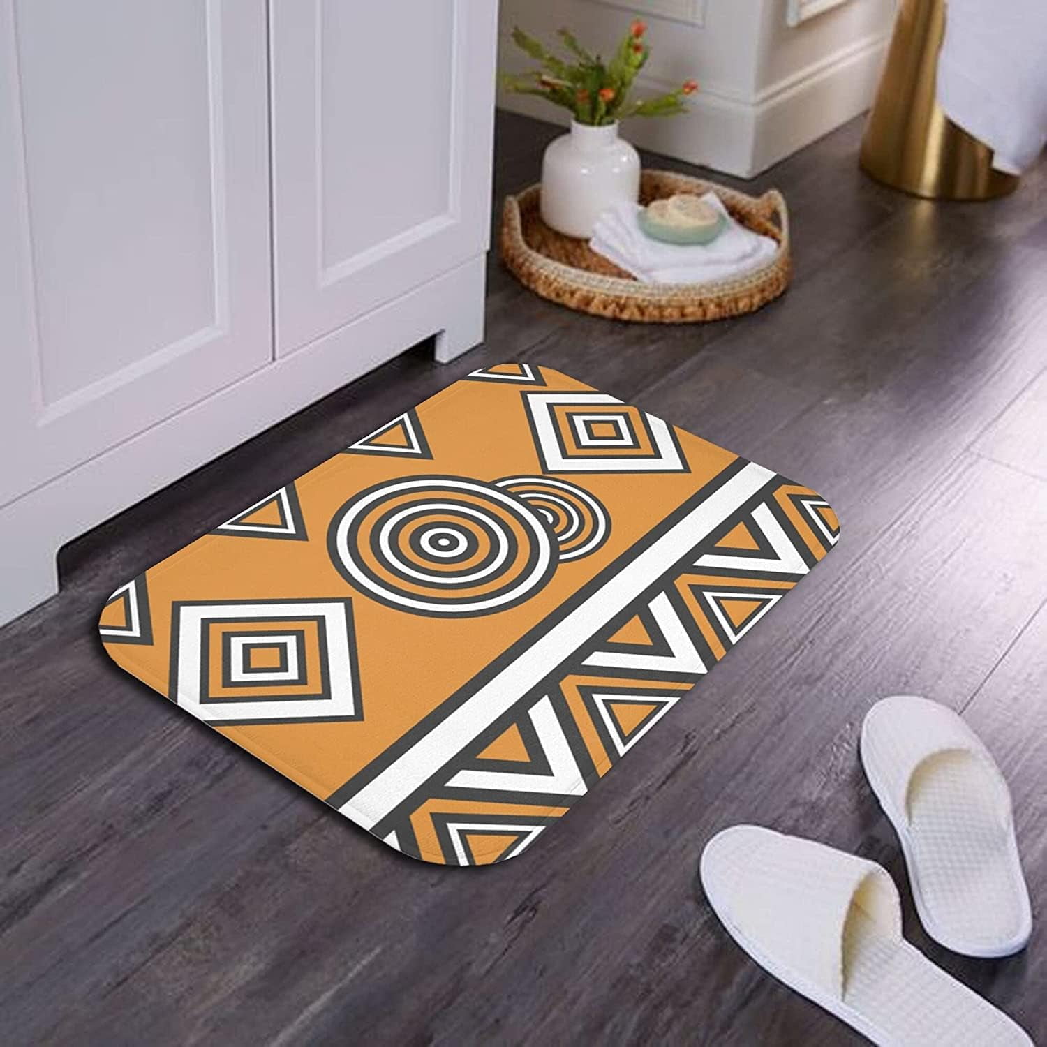 Bath Mat with African Patterns, Ethnic Bath Rug, Geometric Shapes ...