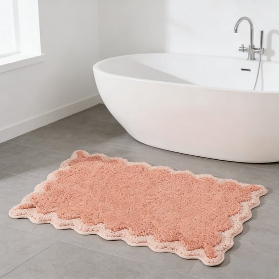 Bath Mat with Scallop Non Slip,Super Soft Absorbent Bath Rug Plush Microfiber Bathmat for Bathroom Floor Carpet for Sink Bedroom,20x32in