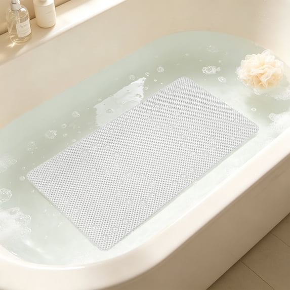 Bath Mat with Suction Cups, PVC Hollow Out Shower Mat with Drainage Holes, Dry Dirt Bathtub Mat, for Inside Shower Bathroom, 36.0x16.9in