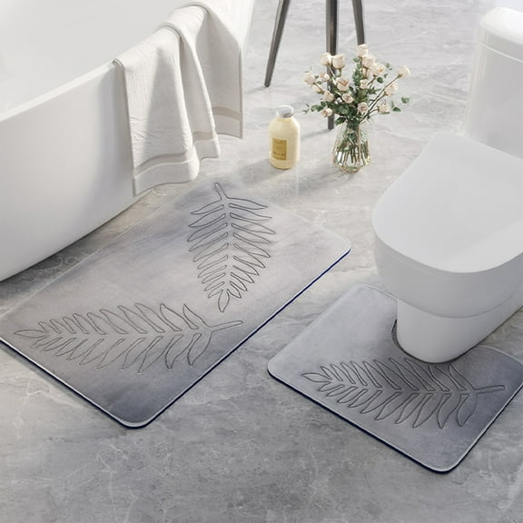 Bath Mats for Bathroom 2-Piece Set, Super Absorbent Non-Slip Floor Mat with Rubber Backing, Quick-Dry Modern Gray Bath Rug for Shower, Toilet, Kitchen, Bedroom, Living Room Door Mats 40x50cm 50x80cm
