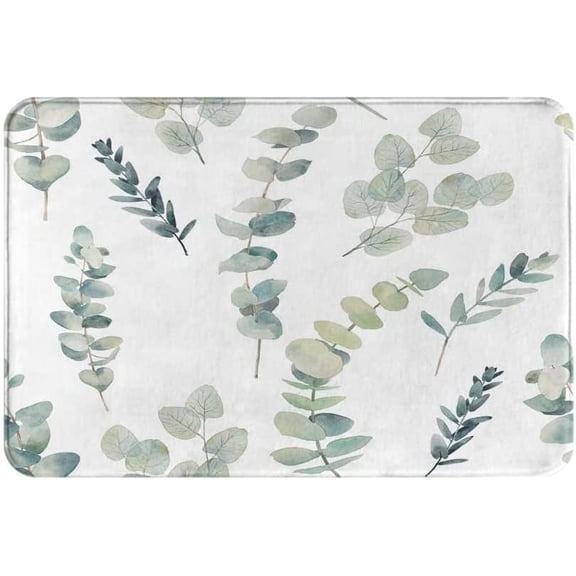 Bath Mats for Bathroom,Bathroom Decor Mats Rugs No Silp,Green Leaf Watercolor Eucalyptus Branches Washable Cover Floor Rug Carpets Absorbent Cozy Bath Mat for Kitchen Bedroom Indoor 24"x16"