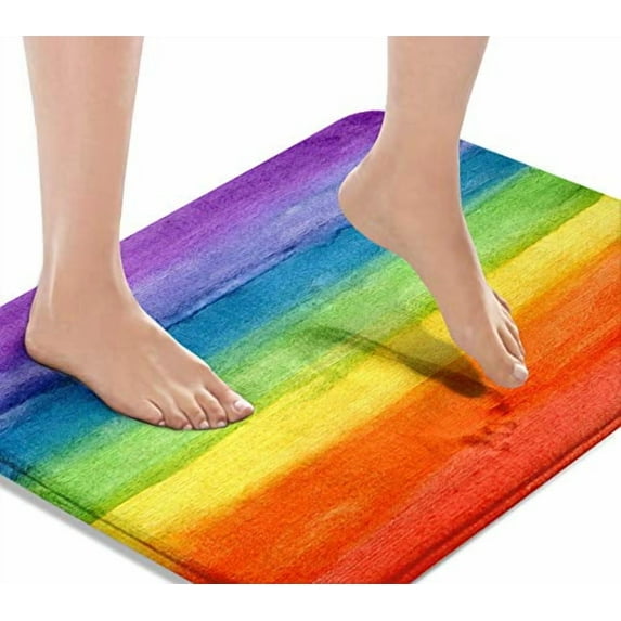 Britimes Bath Mats for Bathroom, Bathroom Mats Rugs No Silp, Colorful Stripe Rainbow Washable Cover Floor Rug Carpets Floor Mat Bathroom Decorations 16x24 Inches for Kitchen Bedroom Indoor