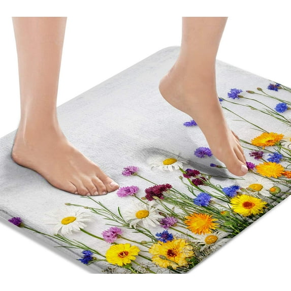 Bath Mats for Bathroom, Bathroom Mats Rugs No Silp,Yellow Daisy Washable Cover Floor Rug Carpets Floor Mat Bathroom Decorations 18x30 Inches for Kitchen Bedroom Indoor