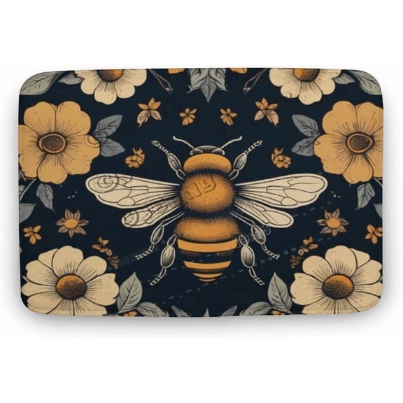 Bath Mats for Bathroom, Bee & Flower Soft Non Slip Bathroom Rug, Machine Washable Small Rug Cute Bath Mat Carpet for Door Mat Indoor Bathtub Shower Decor 15.7""x23.6""