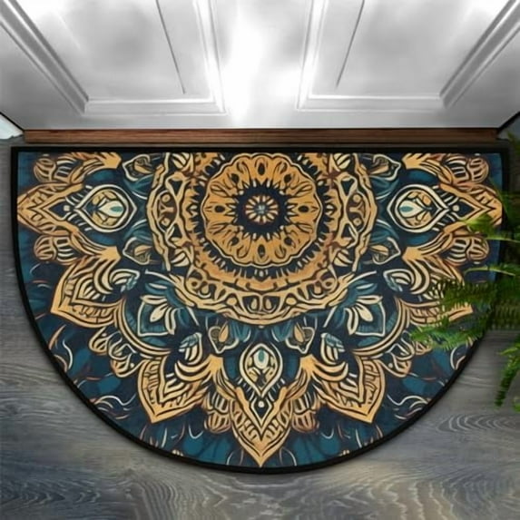 Bath Mats for Bathroom Boho Mandala Flower, Bohemian Half Circle Area Rug 30X18 Inch, Doormat Home Decor Rug Front Welcome Entrance Way Mat for Indoor Outdoor Kitchen