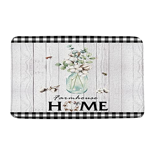 Bath Mats for Bathroom Farmhouse Floral Bath Mat Cotton Flower Bee ...