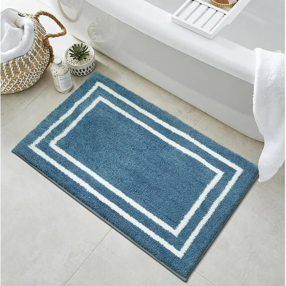 Bath Mats for Bathroom Floor, Cozy Microfiber Small Bath Rug, Water Absorbing Anti Slip Machine Wash Floor Rug, Modern Geometric Blue Shower Rug for Vanity Toilet Washroom, 20x31 inch