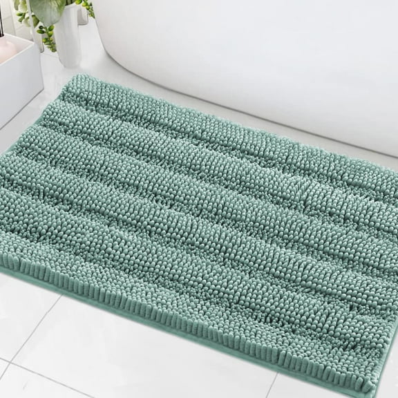 Bath Mats for Bathroom Non Slip Extra Thick Chenille Striped Bath Rug 24" x 36" Absorbent Non Skid Fluffy Soft Shaggy Rugs Washable Plush Mats for Indoor, Bath Room, Tub - Eggshell Blue