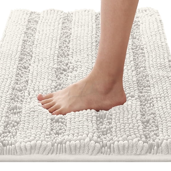 Bath Mats For Bathroom Non Slip Thick Chenille Striped Rug Absorbent Fluffy Soft Shaggy Rugs Washable Dry Fast Plush Indoor  Room Tub - 17" X 24" Cream