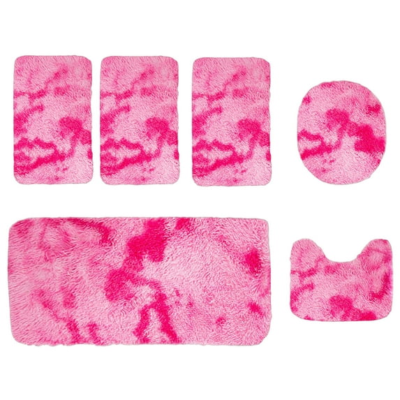 Bath Mats, Bathroom Rugs, Mixed Color 6 Piece Non Slip Plush Bath Rug Set, Soft Water Absorbent Velvet Fleece, Thick Washable Easy Dry Whole Room Bathroom Decor