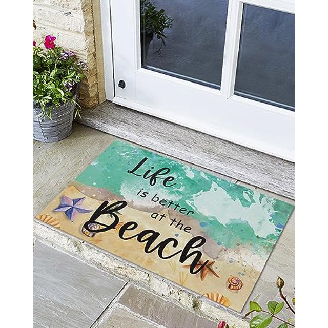 Bath Mats for Bathroom Watercolor Abstract Beach Quote Words Summer