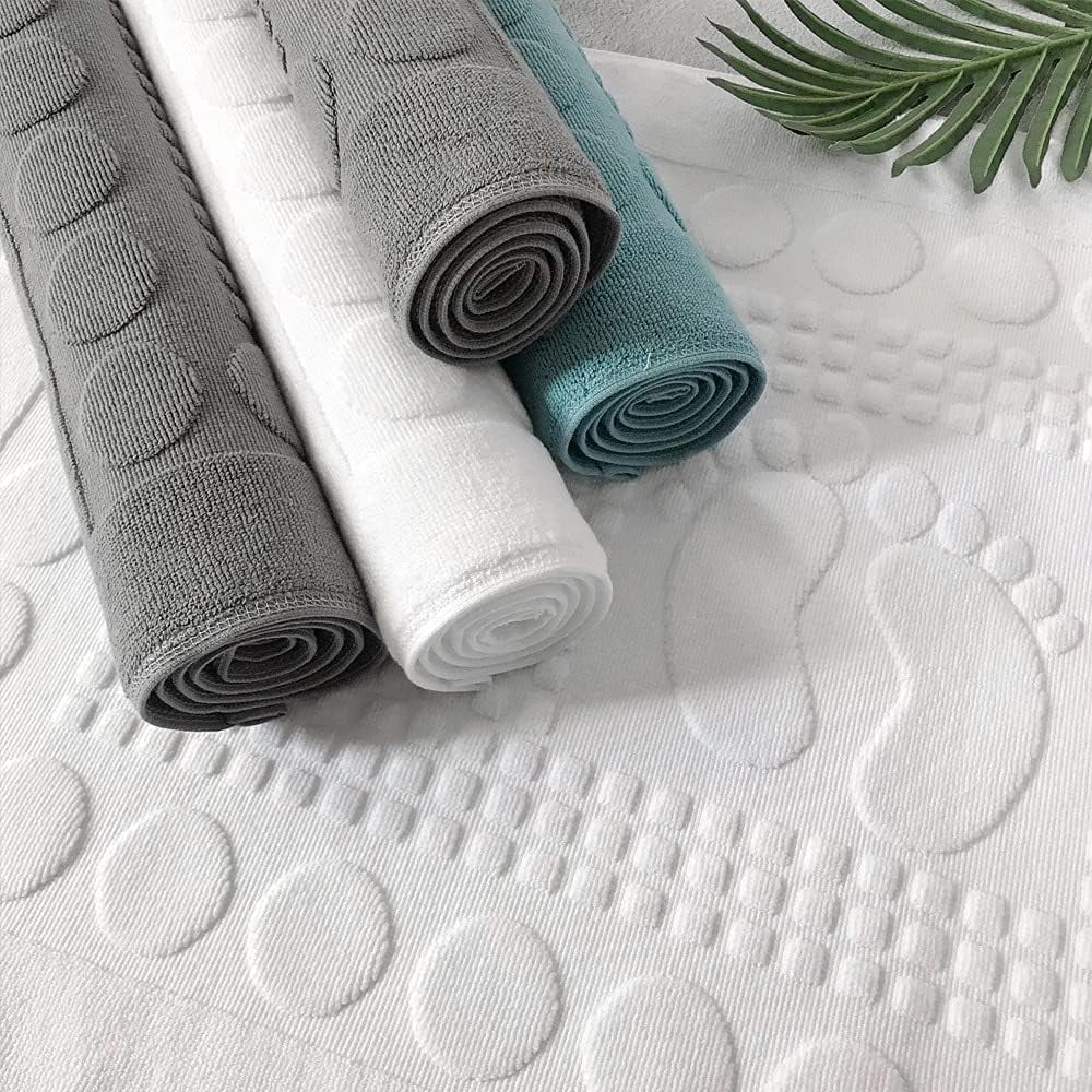 Bath Mats [Not a Bathroom Rug] Cotton Banded Machine Washable Shower Bathroom Floor Towel Terry Towelling Tub Shower Bathroom Mat (Feet Grey)