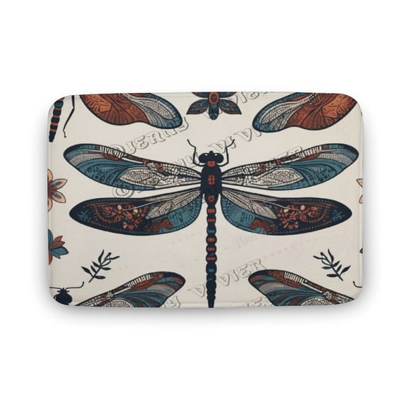 Bath Mats for Bathroom, 15.7"x23.6", Dragonfly Print Boho Rug, Non Slip Bathroom Rug, Washable Bath Rug