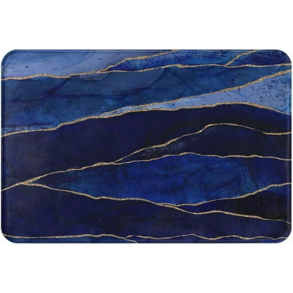 Bath Mats for Bathroom Non-Slip 16"x24" Blue & Gold Agate Modern Minimal Chic Soft Cozy Bath Rug Washable for Indoor Shower Tub Decor