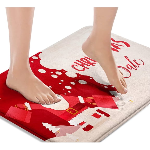 Bath Mats for Bathroom Red Santa Washable Cover Floor Rug Carpets Floor Mat Bathroom Decorations 16x24 Inches for Kitchen Bedroom Indoor