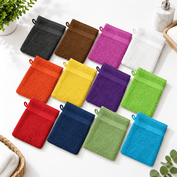 Bath Mitts - Pack Of 12 (6 X 9 Inches)tonan Style Washcloths With Loop Super Soft And Absorbent (assorted)