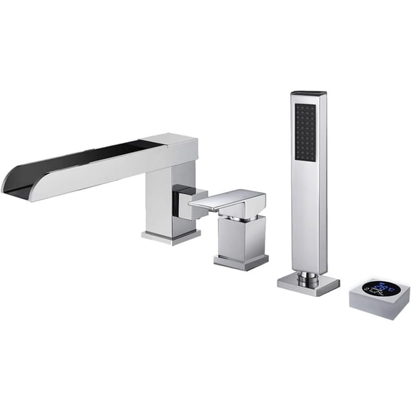 Bath Mixer Faucets With Shower, Bath Faucet Brass Hot And Cold Water Display Temperature Shower Mixer Faucet Set For Bathtub-Grey