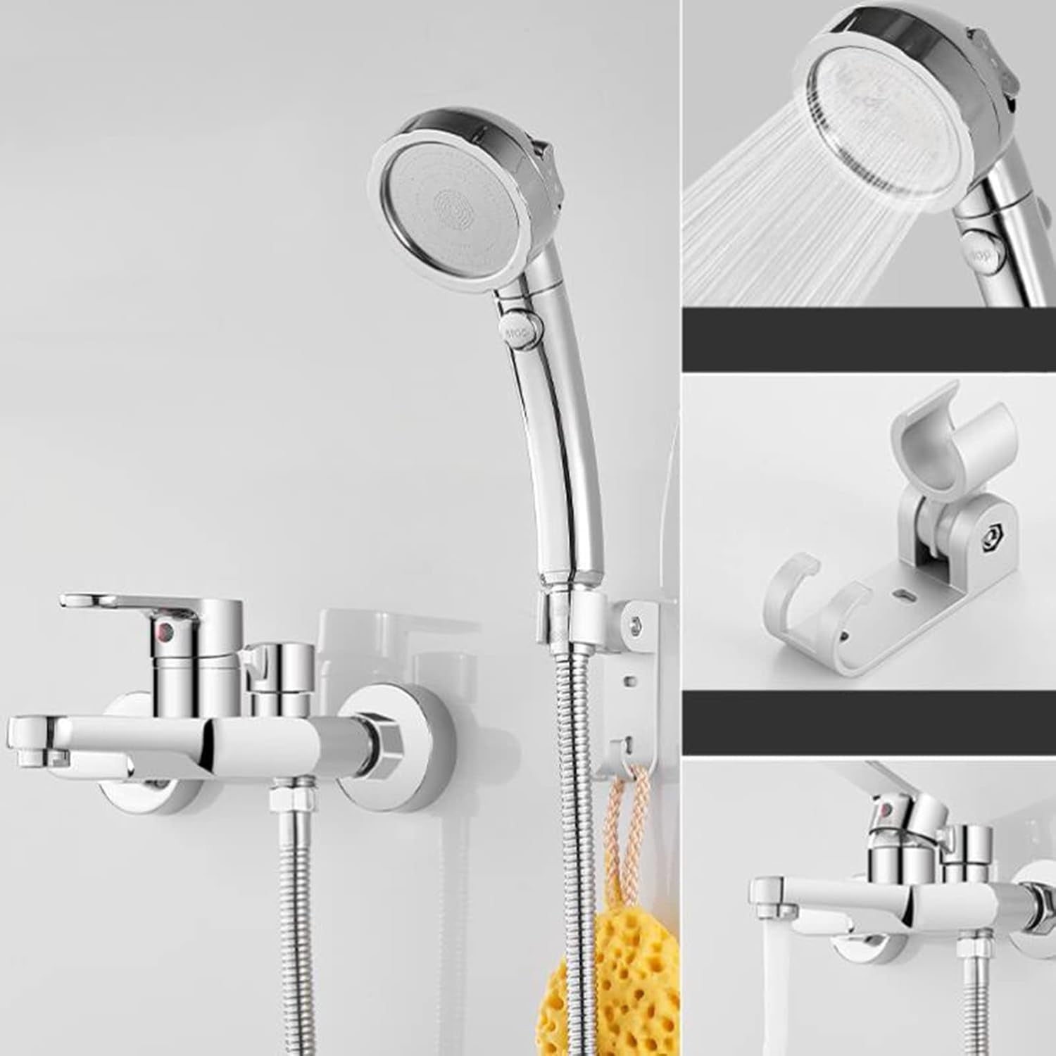 Bath Mixer Tap with Shower Attachment Bathtub Faucet Wall Mounted Shower Faucet Hot and Cold Water Brass 2 Holes Bathroom Faucet Chrome Plated-B