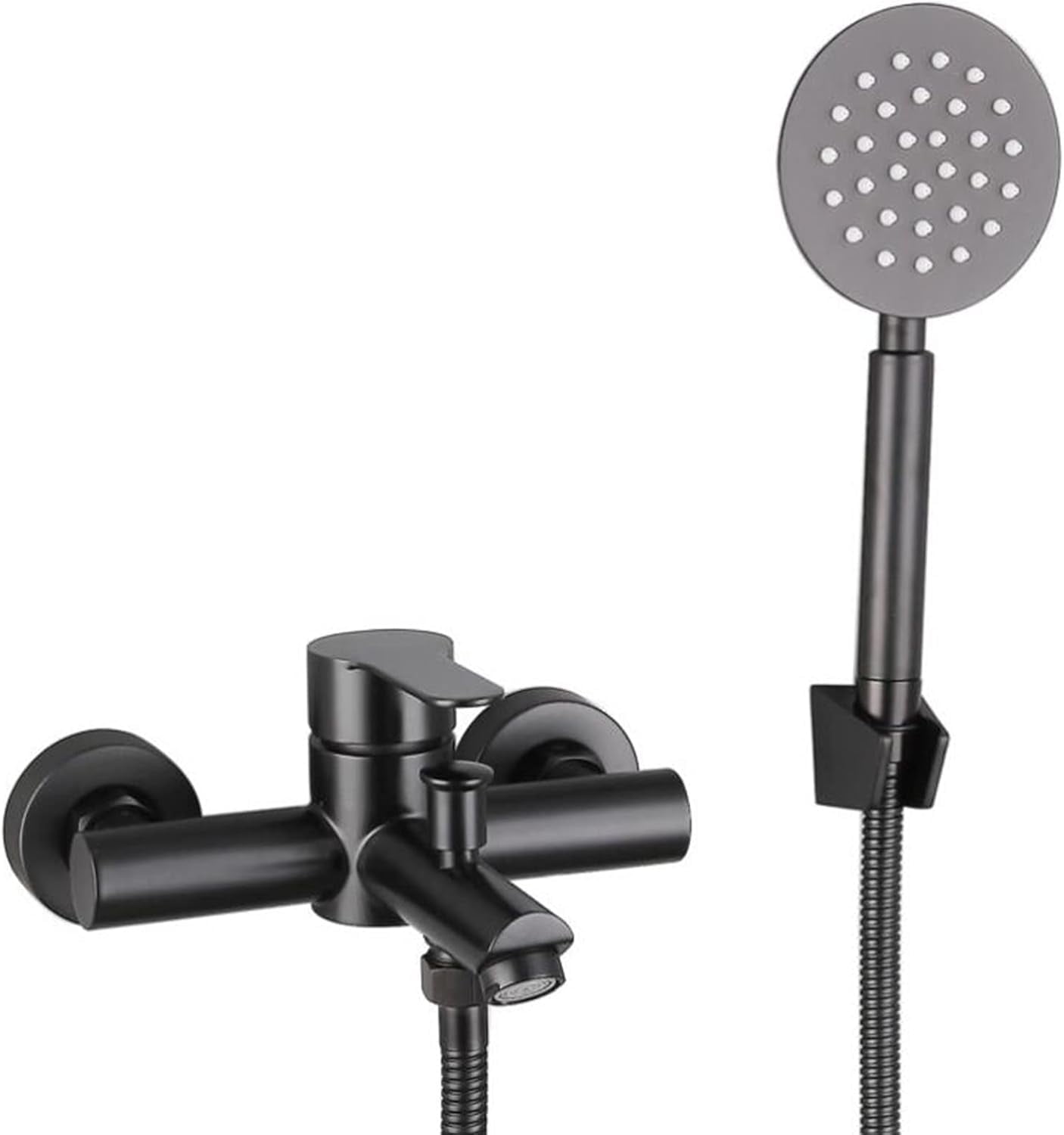 Bath Mixer Tap with Shower Attachment Bathtub Faucet Wall Mounted Stainless Steel Hot and Cold Water Simple Shower Set-Black