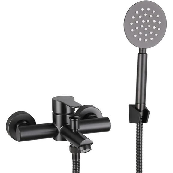 Bath Mixer Tap with Shower Attachment Bathtub Faucet Wall Mounted Stainless Steel Hot and Cold Water Simple Shower Set-Black