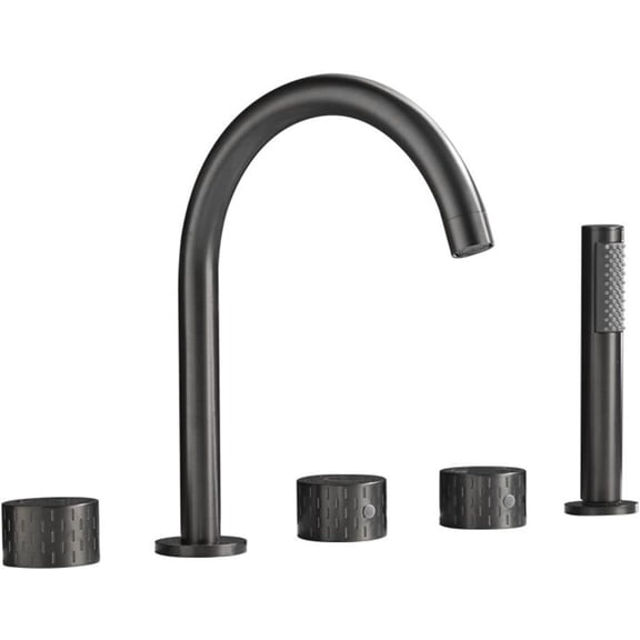Bath Mixer Taps with Shower Brass Hot and Cold Water 5 Hole Multifunction Bathroom Tub Tap-Grey