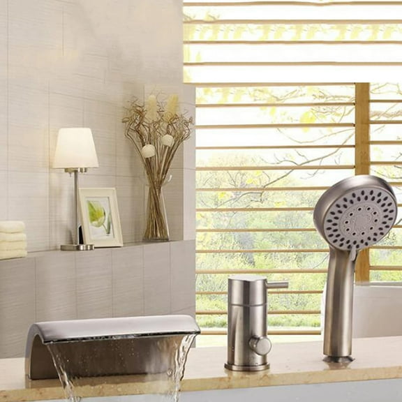 Bath Mixer Taps with Shower Brushed Tub Tap Waterfall Three Piece Set Brass Shower Mixer Tap Set for Bathtub