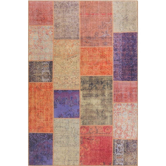 Bath Orange Patchwork Polyester Digital Print Decorative Area Rug