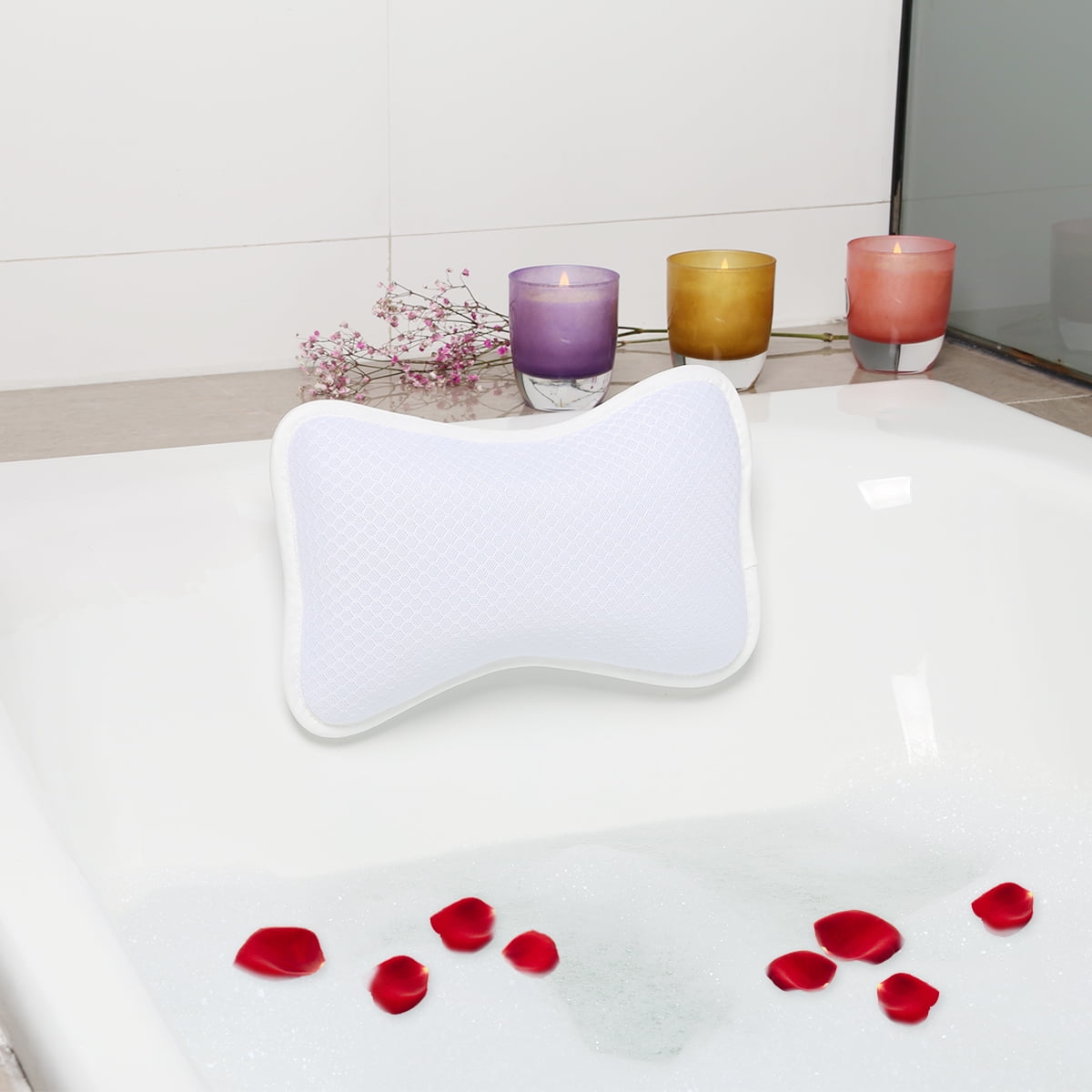 Yaoping Bath Pillow, Bathtub Pillow with Suction Cups, Non-Slip Bathroom Cushion Inflatable Bathroom Pillow for Headrest and Neck Support