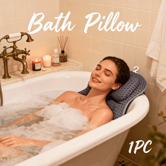 Bath Pillow Luxury Bathtub Pillow, Extra Soft & Comfortable Bath Pillow for Tub Head Neck and Back Support, with 4D Air Mesh Cushions & Non-Slip Suction Cups - Great Bath Gifts (Gray/Black)
