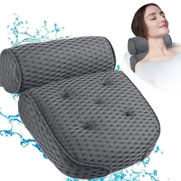 Bath Pillow for Tub,4D Air Mesh Bathtub Pillow for Soaking Tub with 7 Suction Cups, Luxury Spa Relaxing Cushion for Head, Neck and Back Support,Dark Gray