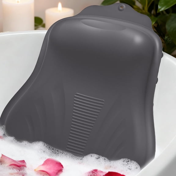 Bath Pillow for Tub, Adjustable Silicone Bathtub Pillows for Head and Neck, 0"2.3" Neck Support, 34 Suction Cups, Easy to Clean, No Machine Wash Needed (Dark Gray)