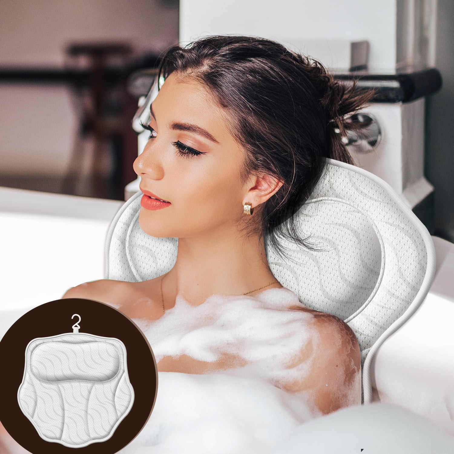 Luxury 4D Bathtub Pillow, Full Body Support, Strong Suction Cups, Ideal