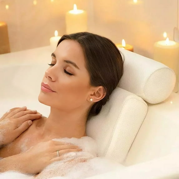 Bath Pillows for Tub, Bath Pillow with Non-Slip Suction Cups, Soft 4D Mesh Fabric, Bathtub Pillows for Neck and Back Support, Extra Thick Luxury Bathtub Pillows,White