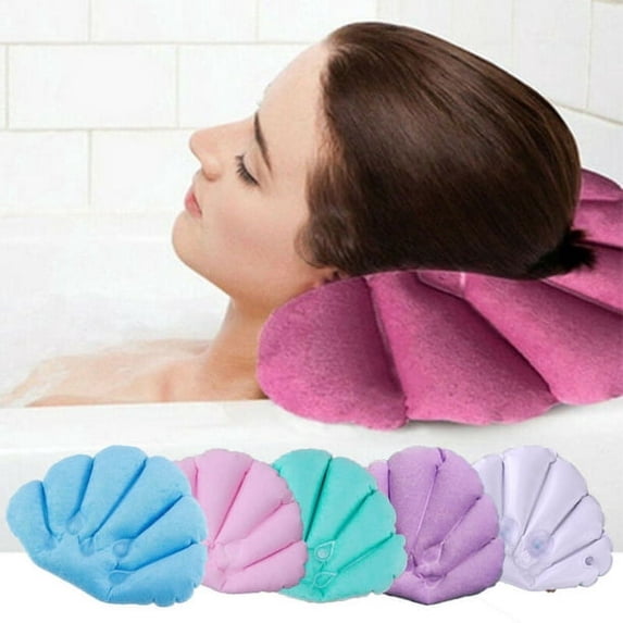 Bath Pillows for Tub,Shell Shape Inflatable Spa Bathtub Pillow with Suction Cups,Terry Cloth Covered Bath Pillow,Washable Quick Dry,Blue