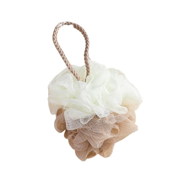 Bath Pouf | Large Exfoliating Bath Sponge with Foaming Net | Soft Bath Flower for Body Scrub & Cleansing | Two-Color Rope Handle for Shower, Bathroom & Spa Use