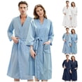 thumbnail image 1 of Bath Robe Soft Men Cotton Bath Robe Plus Size Towel Kimono Spa Lightweight Bathrobe Women Dressing Gown Sleepwear 3/4 Sleeve Loungewear with Pockets Navy M, 1 of 9
