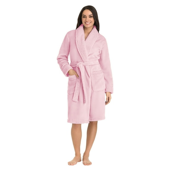 Bath Robe Solid Flannel L/XL Pink