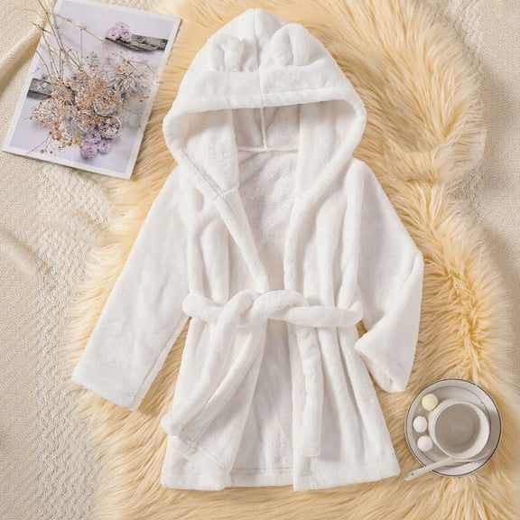 Bath Robe White Clothes Girls Long Sleeve Kids Bathrobe Cute Pjs for Girls 12-24M