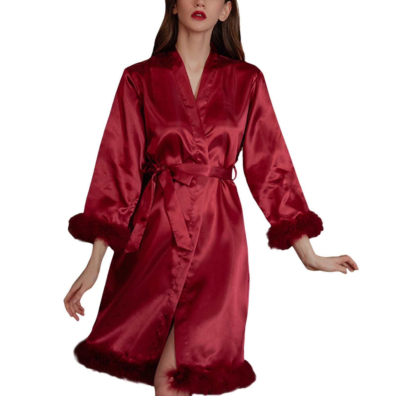 Bath Robe Women's Elegant Long Sleeve V Neck Solid Color Women's ...