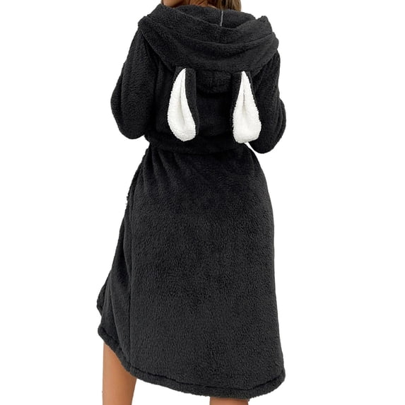 Bath Robe Women's Fleece Long Sleeve Soft With Belt Printed Hood Women's Sleepwear,Grey,M