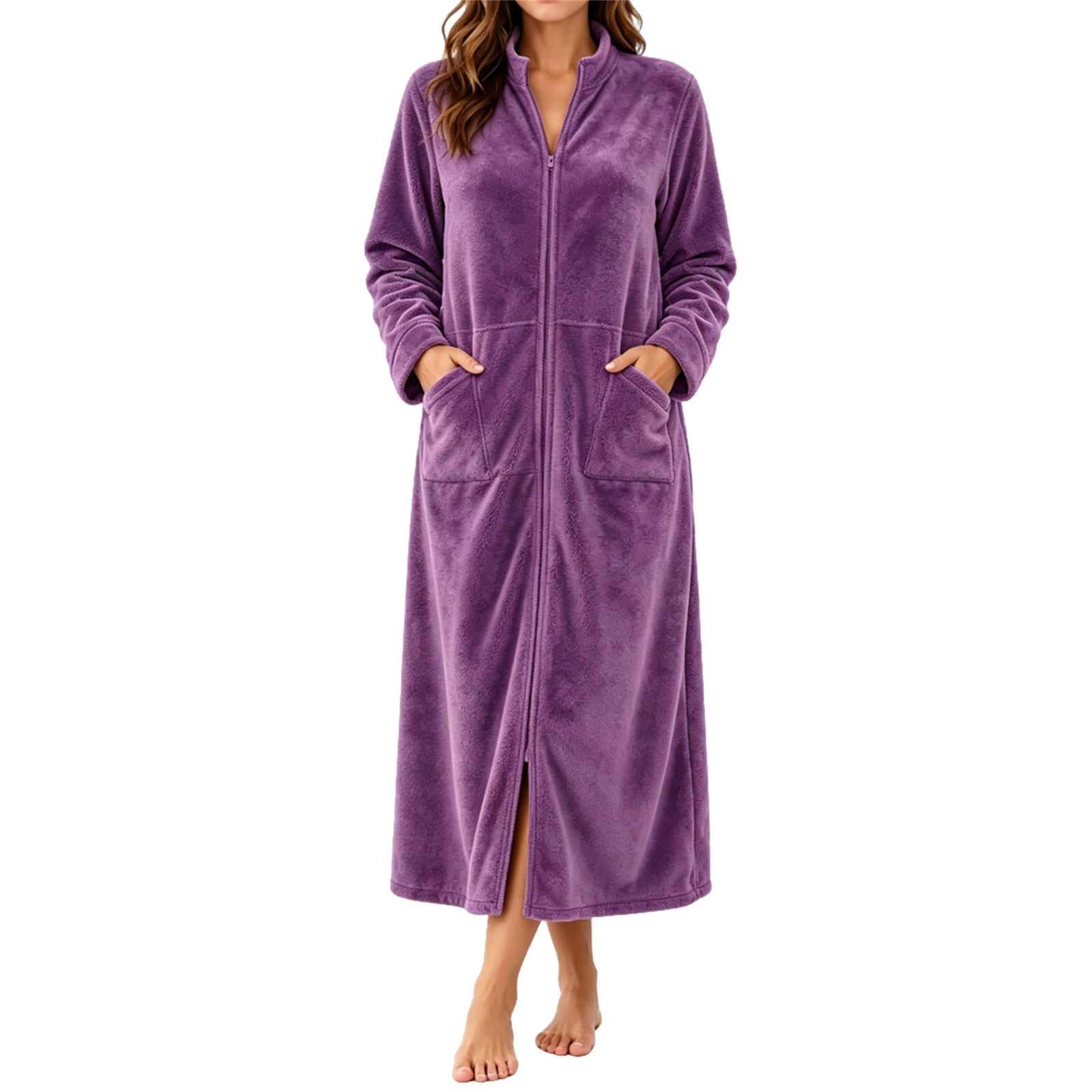 Batch Robe Bath Robe Women's Zip Up Long Sleeve Fleece Casual Robes Plush Cozy ...