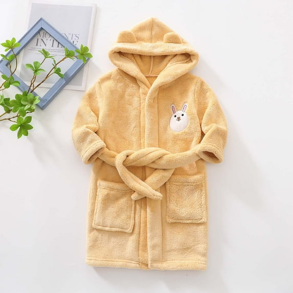 Bath Robe Yellow Robe Long Sleeve Kids Bathrobe Girls Pajamas Size 4T