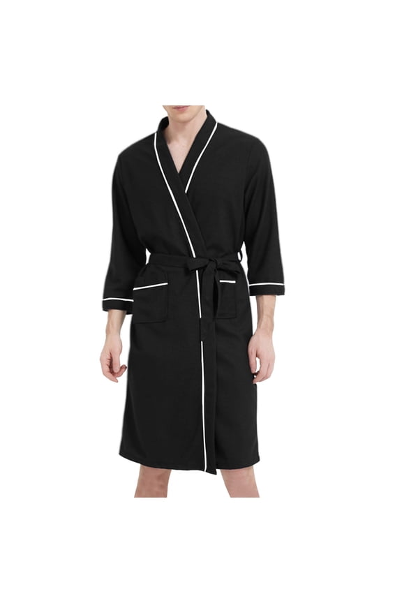 Bath Robe for Men Lightweight Durable Soft Cozy Lightweight Spa Knee Length Pockets Black Sleepshirts Sizes M