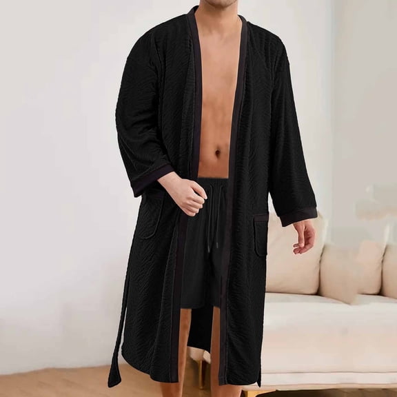 Bath Robe for Men - Soft Fleece towel Spa Bathrobe - Mens Absorbent shower Robe with Pockets Black XXL