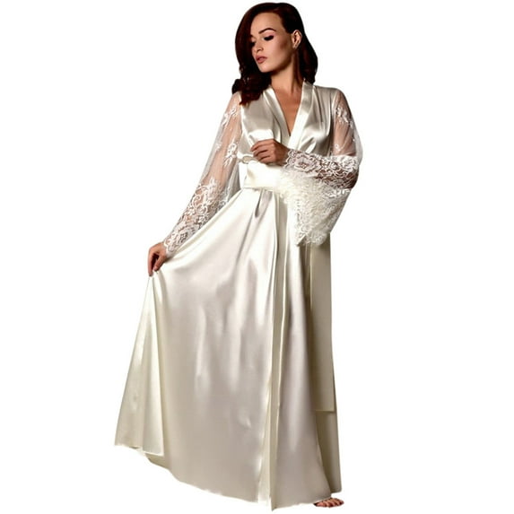 Bath Robes Womens Casual Long Silk Kimono Dressing Gown Bath Robe Lingerie Nightdress